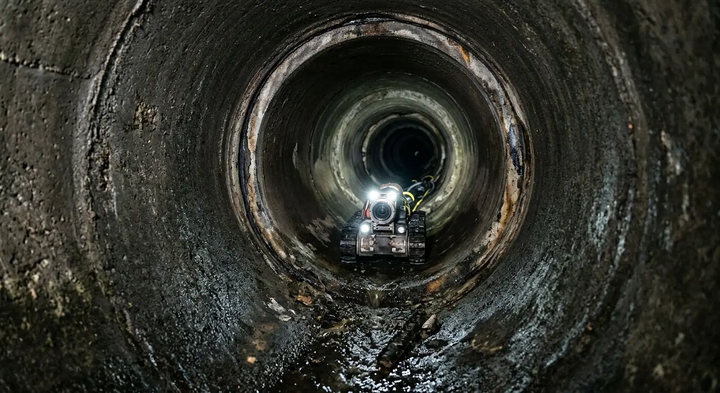 Robotic sewer camera inspecting pipe interior for Drain Snake Service in West Covina